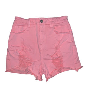 White Birch Pink Jean Shorts Small Distressed High Waisted Stretch Casual Bright